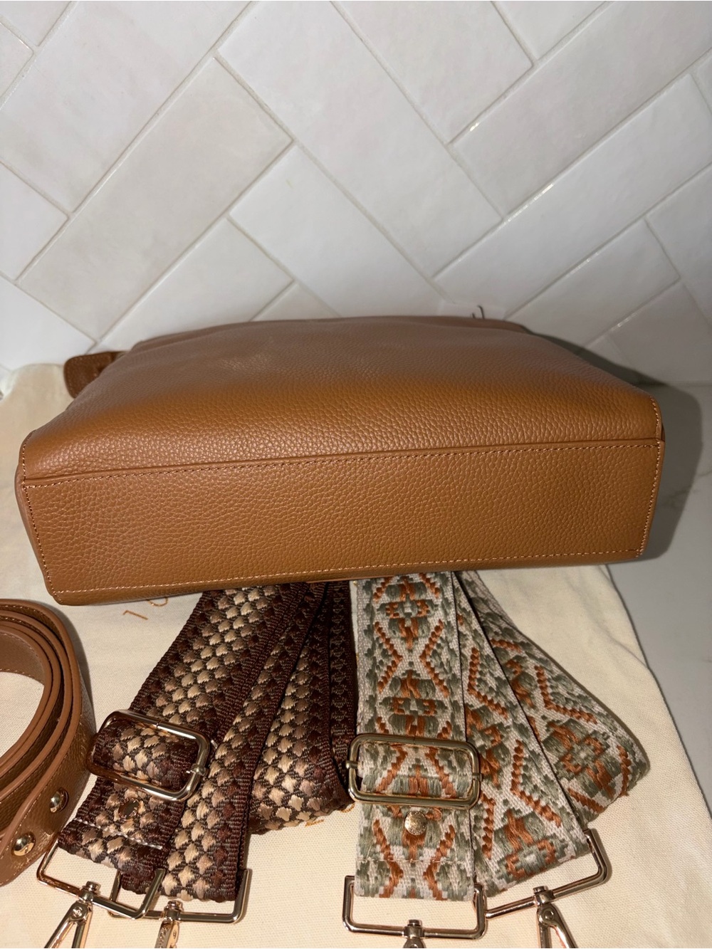Pom Pom London Maple Westminster Messenger Leather Bag with 3 Straps NWT - Picture 7 of 10